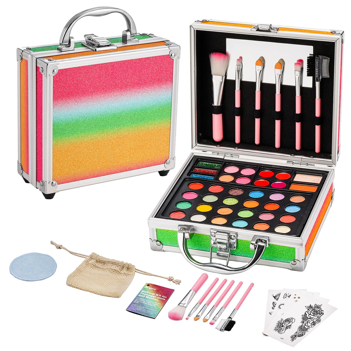 Anpro all-in-one makeup carry case interior view showing organized storage for on-the-go