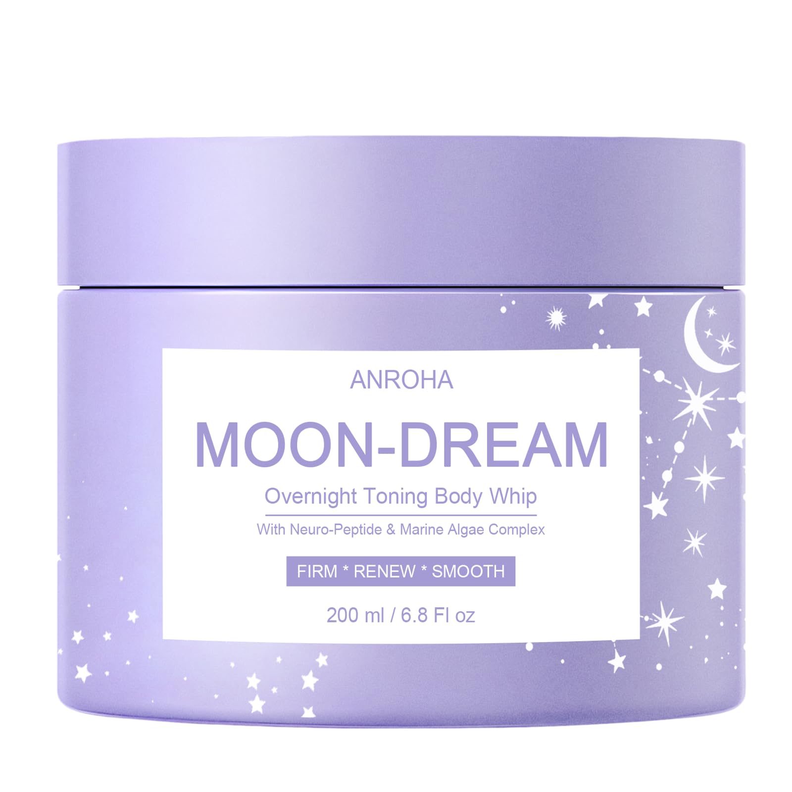 Anroha Moon Dream bottle on a nightstand, suggesting a nightly firming routine.