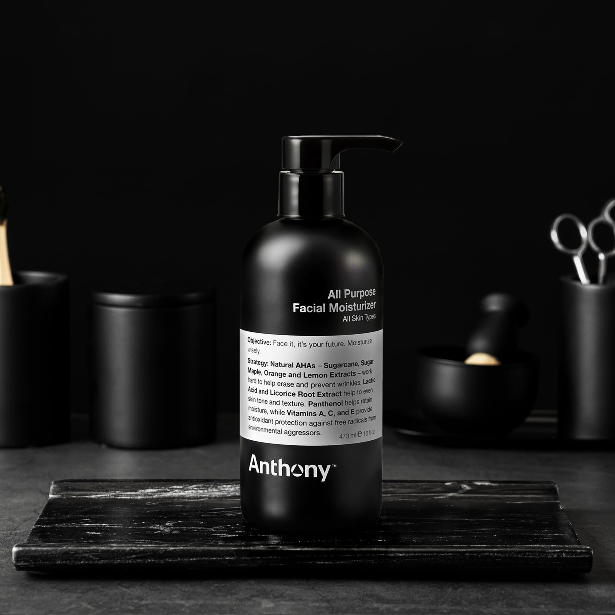 Anthony All-Purpose Facial Moisturizer cream swirl showcases smooth texture and anti aging benefits.