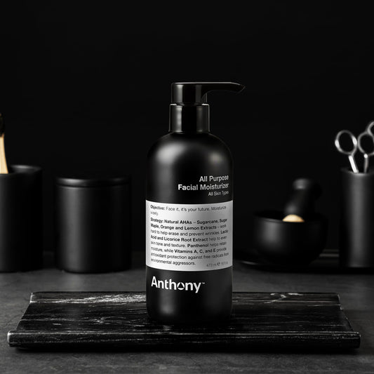 Anthony All-Purpose Facial Moisturizer cream swirl showcases smooth texture and anti aging benefits.
