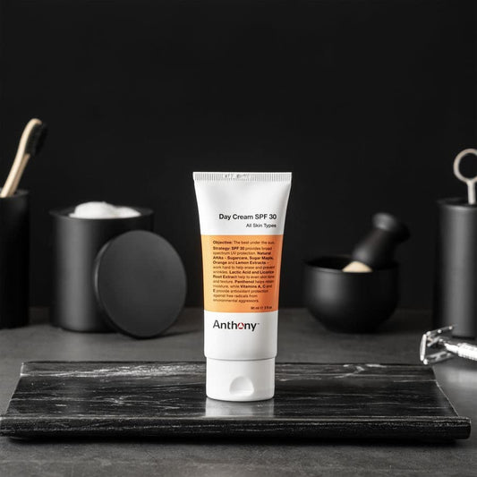 Anthony Day Cream SPF 30 pack back highlights ingredients and broad spectrum protection for skin.