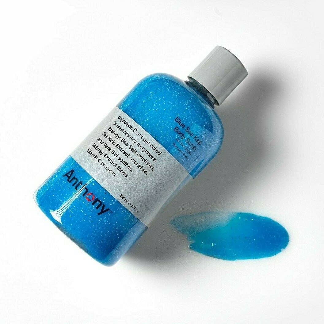 Anthony Exfoliating Scrub packaging on store shelf signals premium grooming.