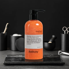 Anthony Facial Scrub beads close-up highlighting natural exfoliation action.