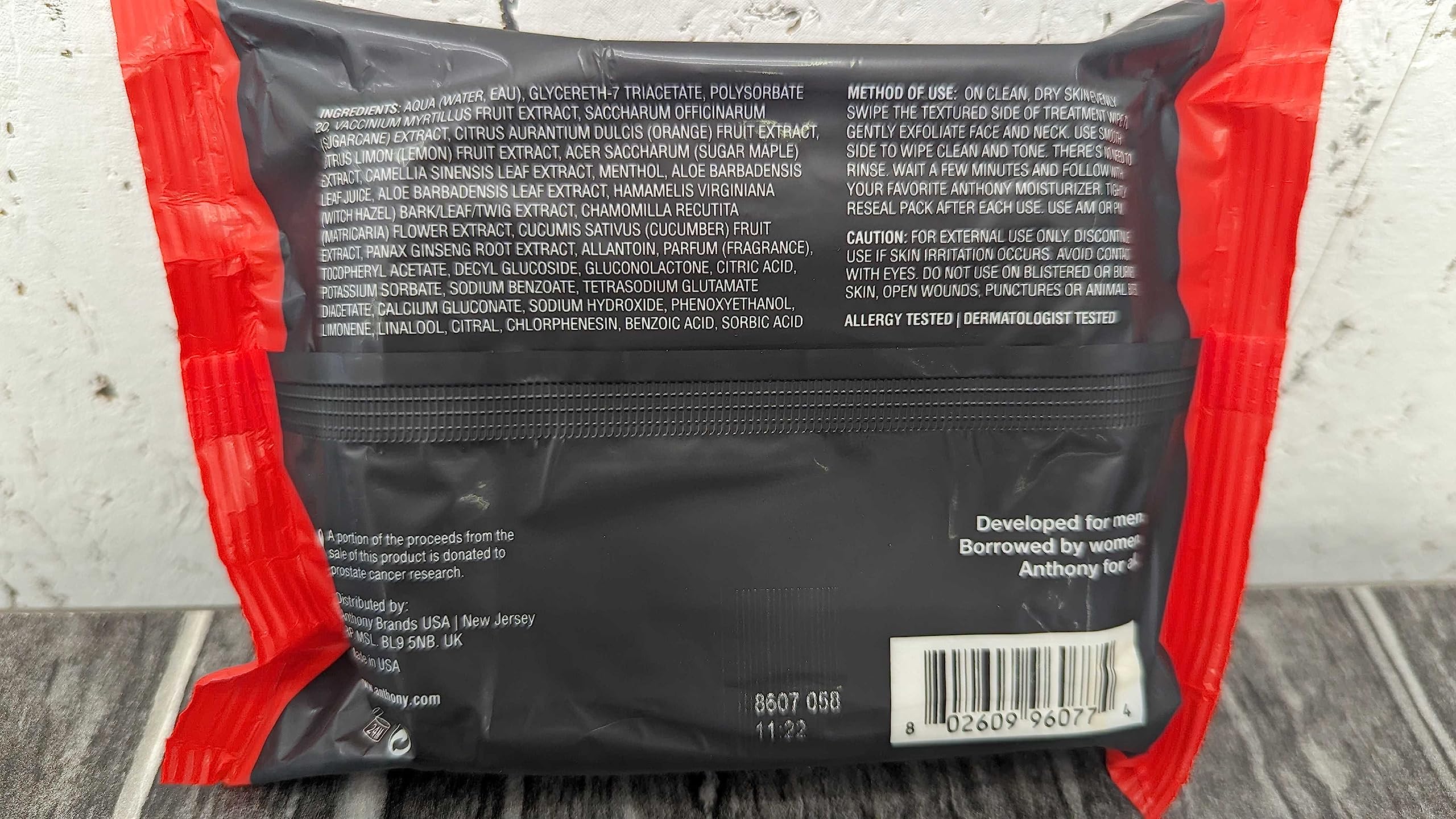 Anthony Glycolic Exfoliating Wipes cruelty-free packaging signals responsible care.