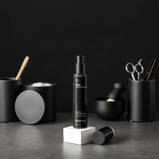 Anthony High Performance Vitamin A Treatment application on cheek illustrating smooth, hydrated skin