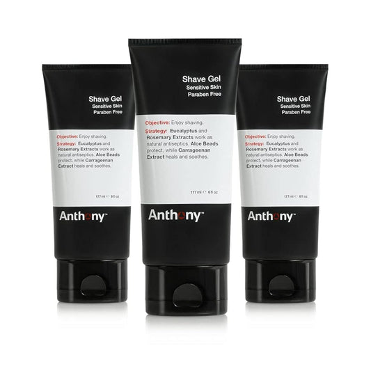 Anthony Shave Gel bottle for sensitive skin offers precise, irritation-free shaving.