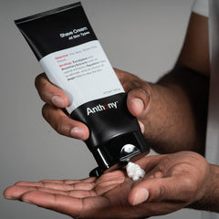 Anthony Shaving Cream lather close-up showing creamy, lubricating texture.
