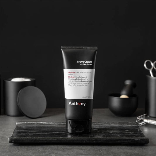 Anthony Shaving Cream cools on contact for a refreshing shave.
