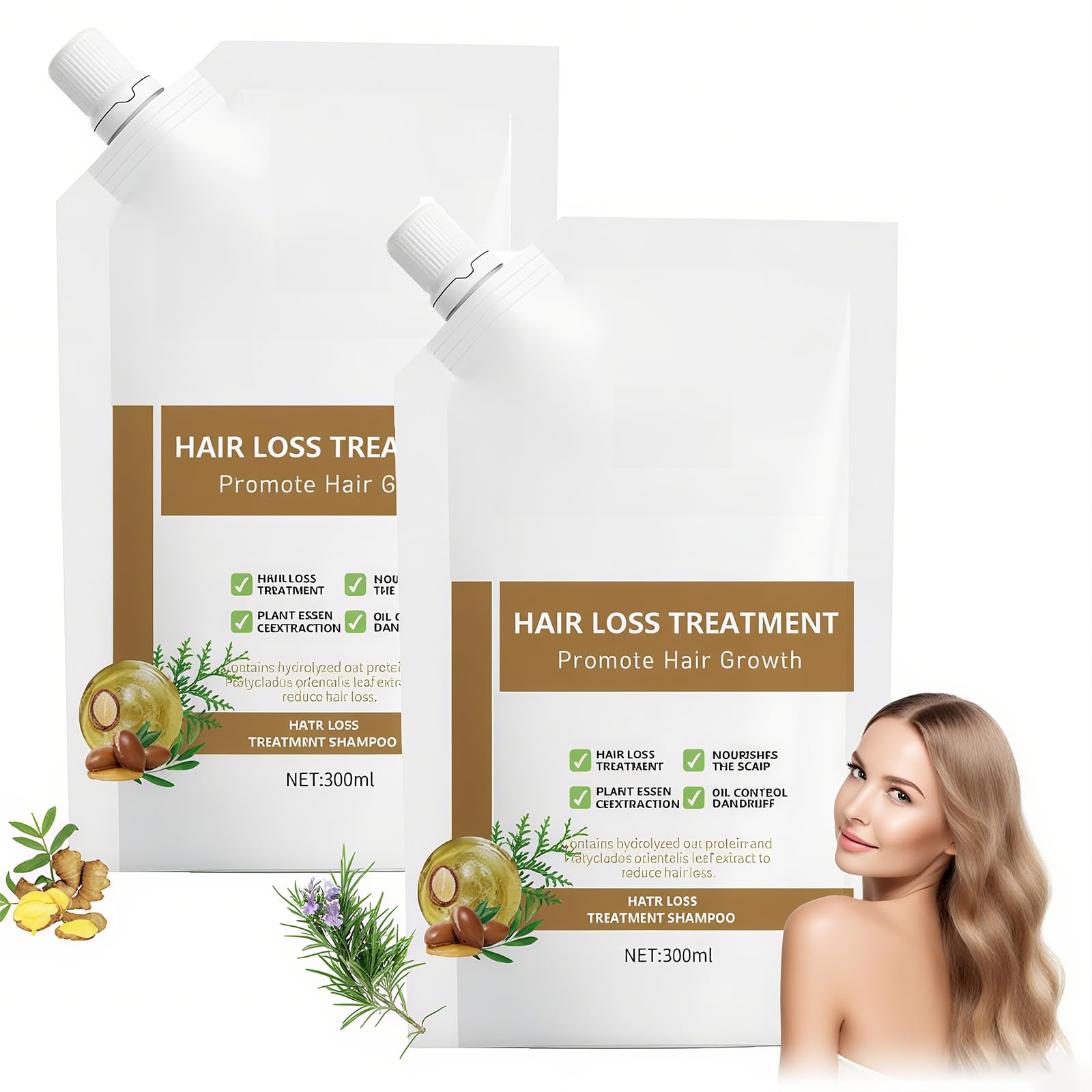 Anti-Hair Fall Shampoo 2-pack bottles on display for fuller looking hair.