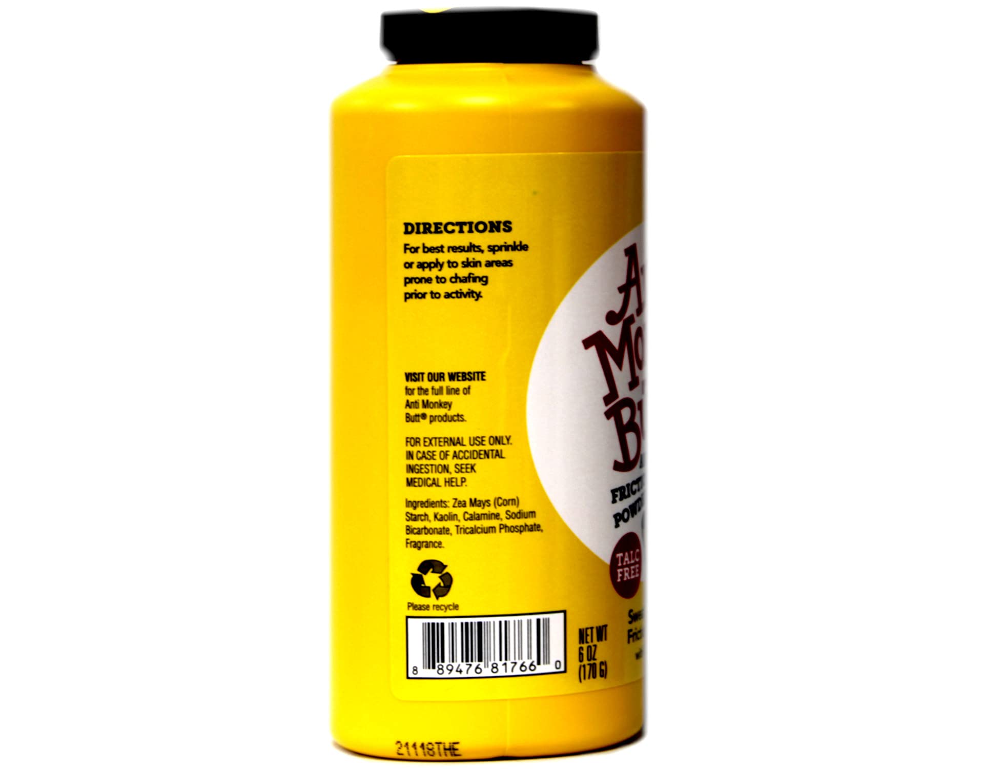 Anti Monkey Butt men's body powder absorbs sweat to reduce chafing during activities.