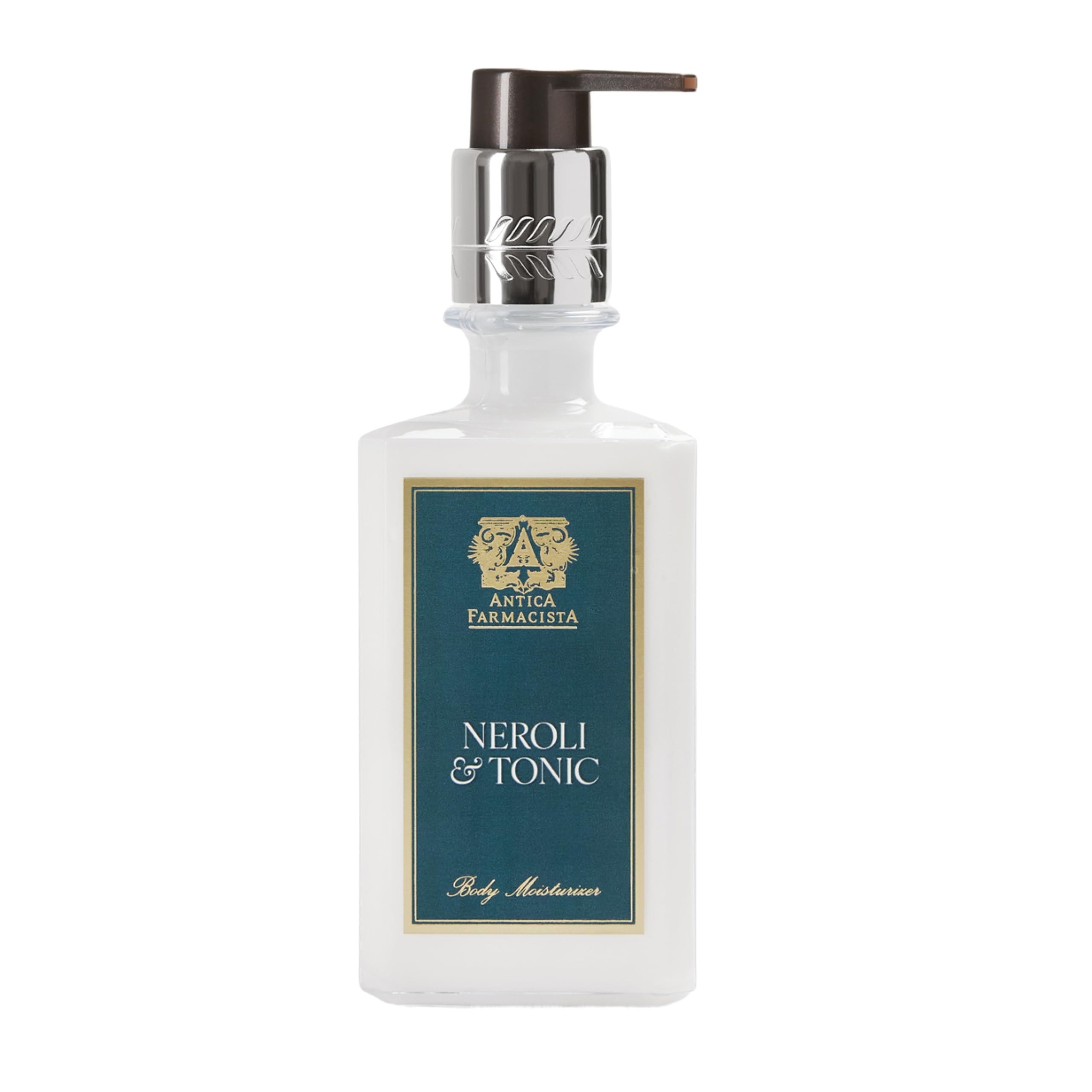 Antica Farmacista Body Moisturizer bottle with neroli, jasmine, and cedarwood fragrance.