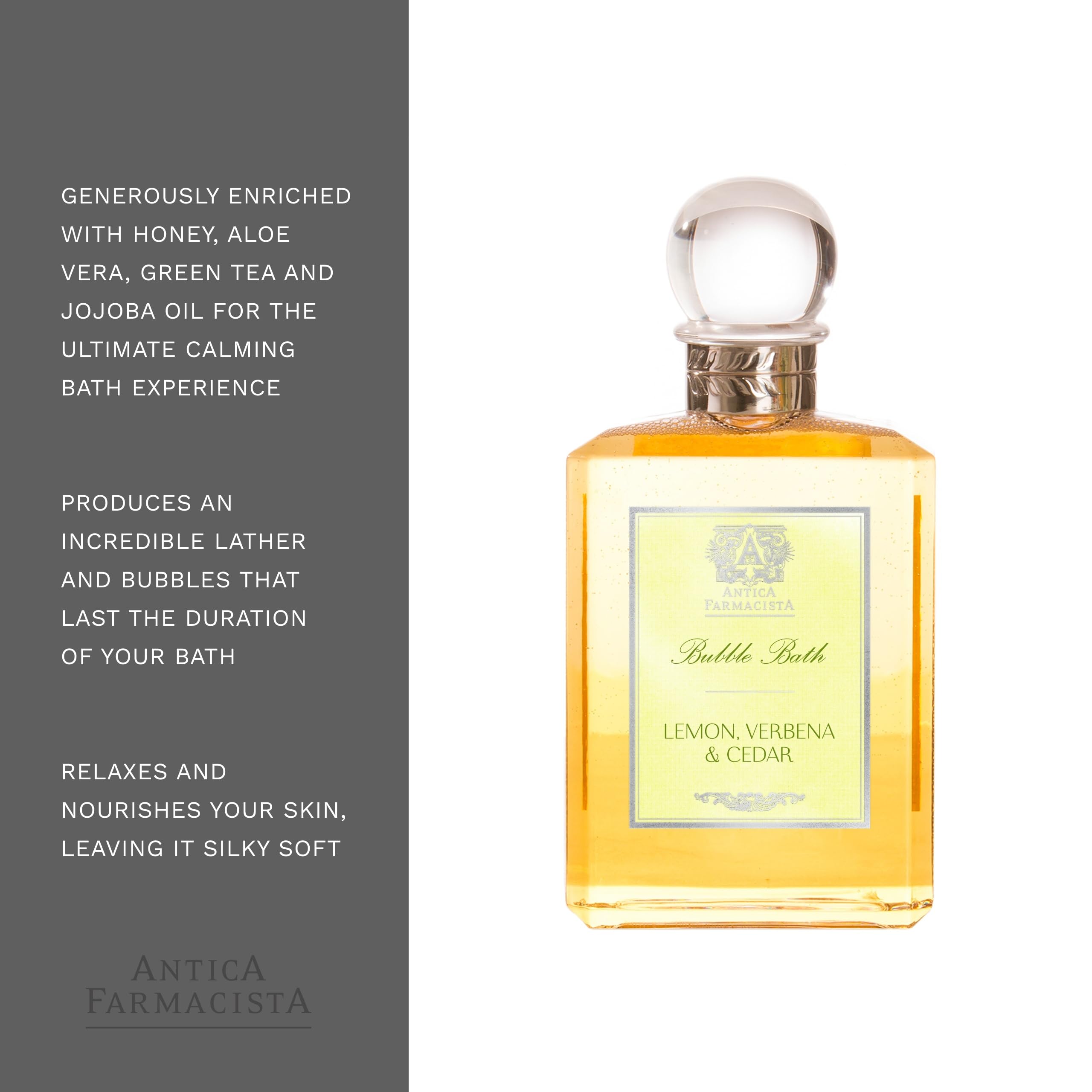 Antica Farmacista Bubble Bath lemon verbena label conveys refreshing fragrance