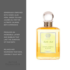 Antica Farmacista Bubble Bath lemon verbena label conveys refreshing fragrance