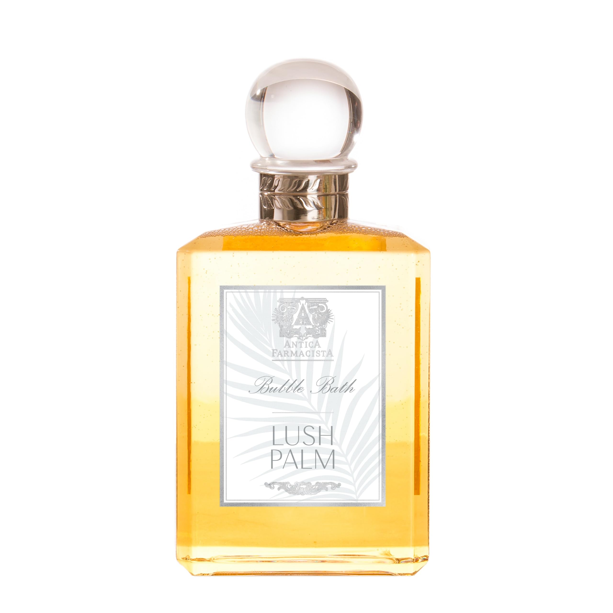 Antica Farmacista Bubble Bath with Lush Palm foam delivers a calming, long-lasting soak.