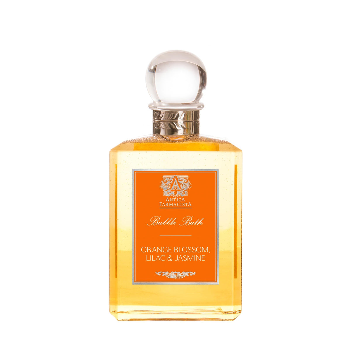 Antica Farmacista Bubble Bath bottle with orange blossom scent and bright citrus notes.