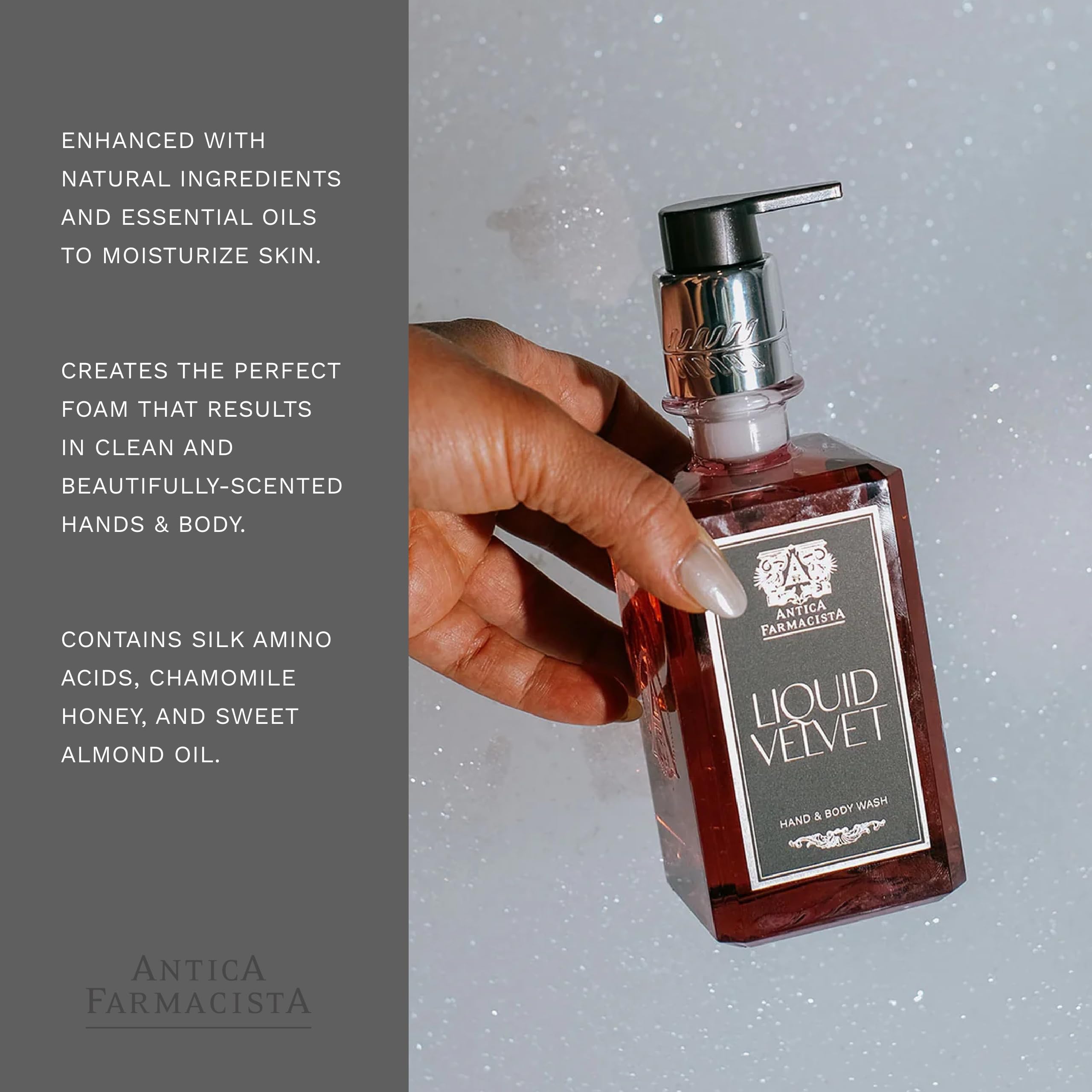 Antica Farmacista fragrance swirls capture layered notes for a refined, inviting experience.