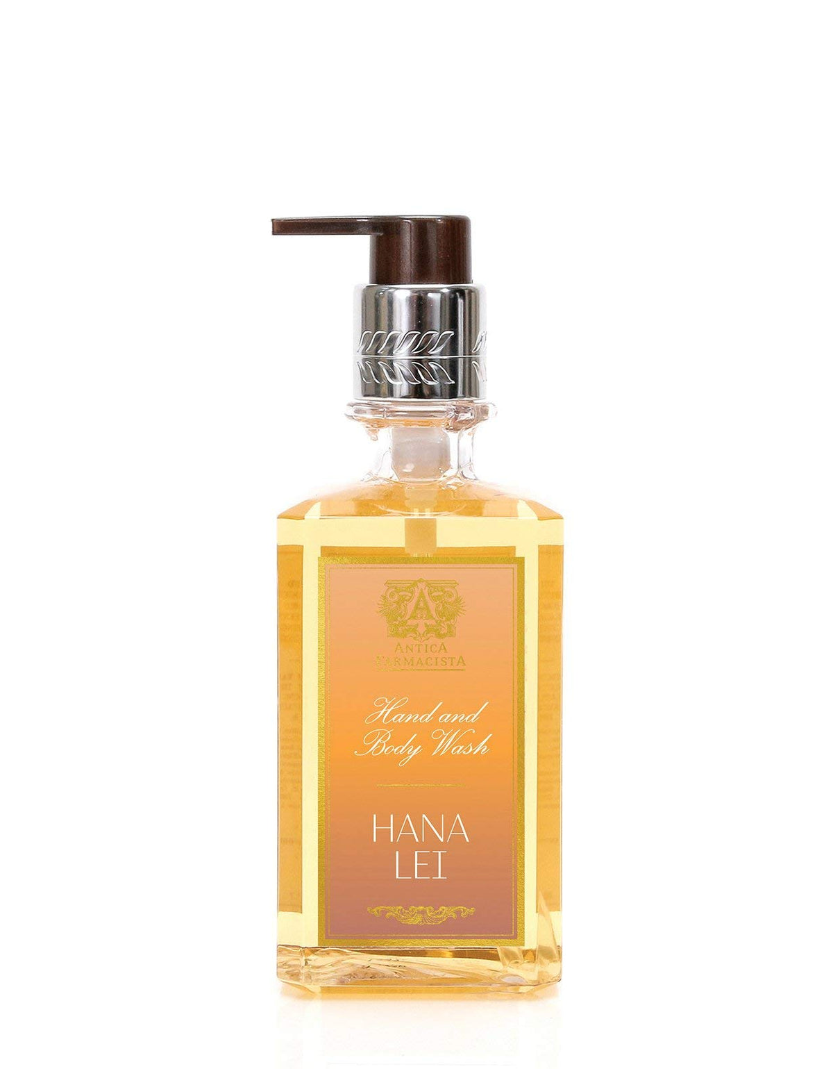Antica Farmacista Hana Lei hand-body wash bottle on a shelf for luxury cleansing