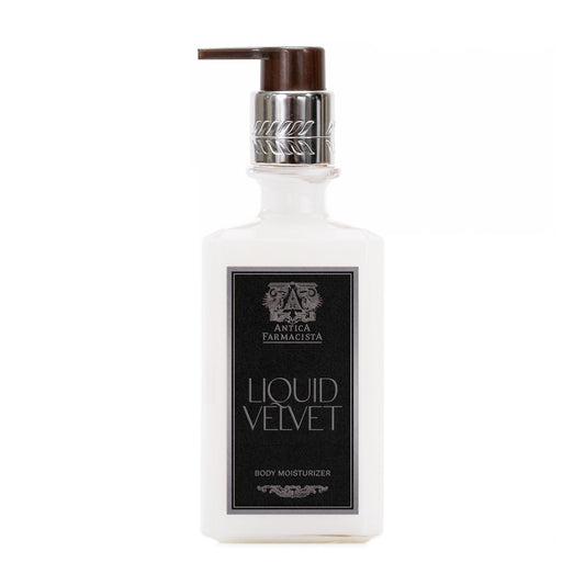 Antica Farmacista Liquid Velvet bottle pour showing silky hydration