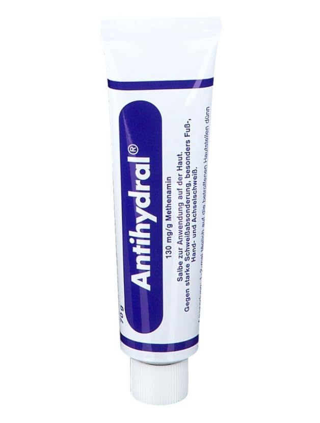 Antihydral cream tube front packaging showing brand and 70g size, clear product benefit