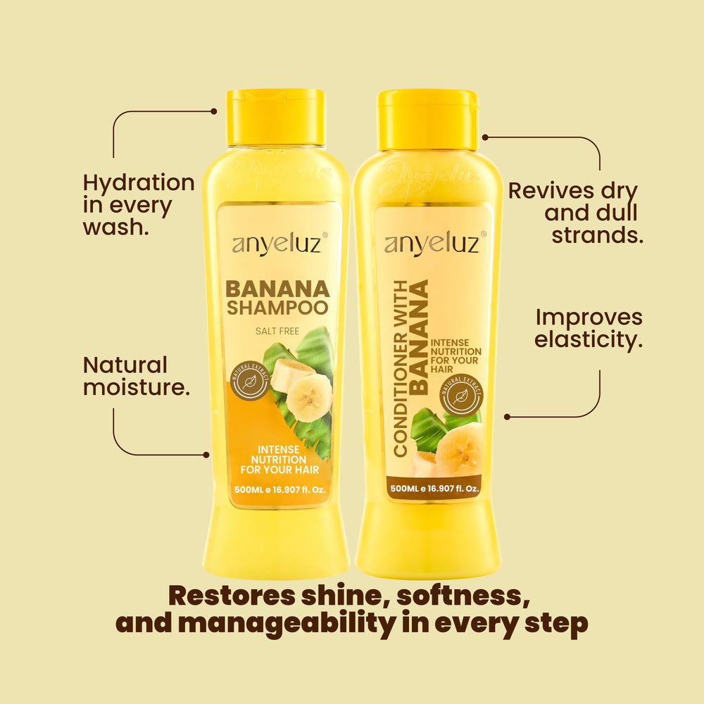 ANYELUZ Banana ingredients strip featuring potassium-rich banana extract.