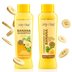 ANYELUZ Banana Shampoo bottle with nourishing banana formula for soft, manageable hair.
