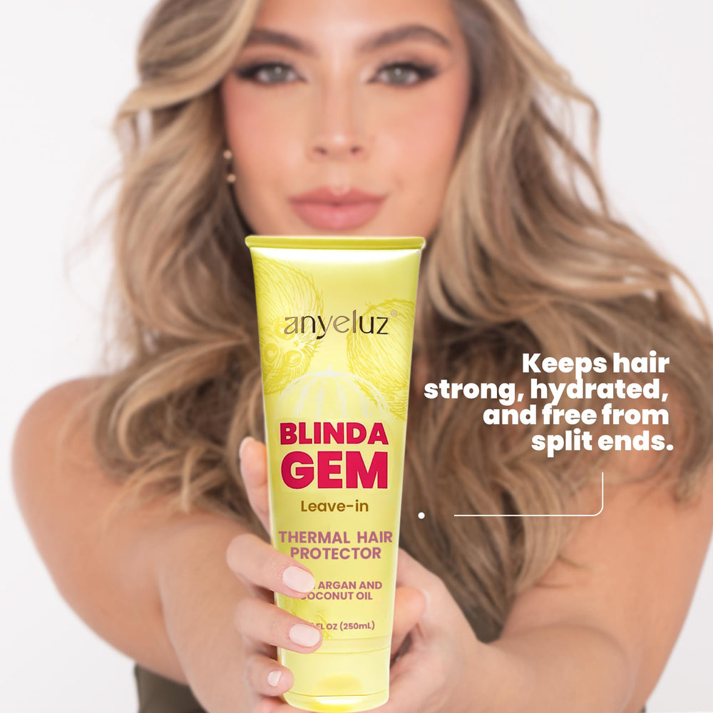 ANYELUZ coconut-argan oil-infused cream nourishes and smooths hair.