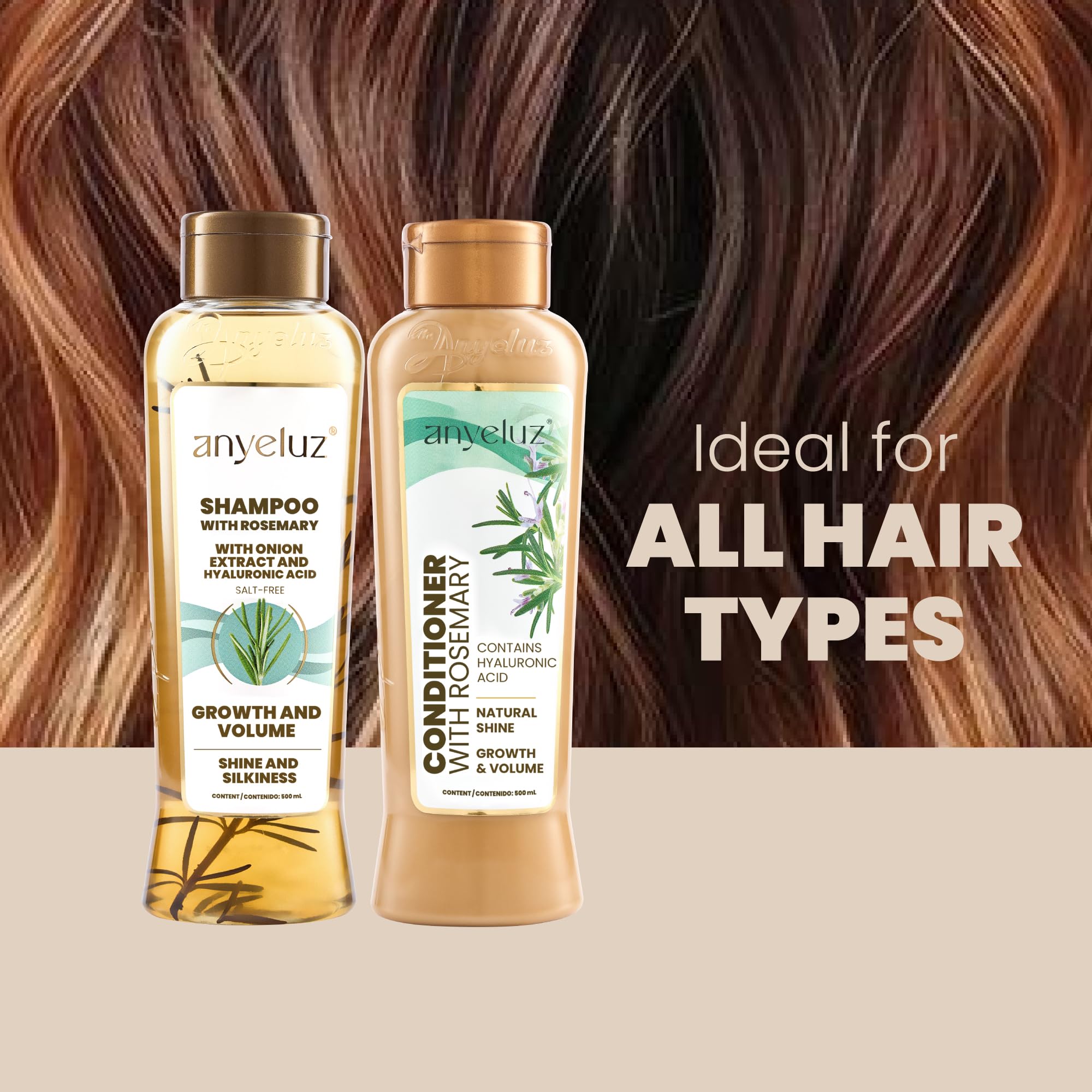 ANYELUZ hyaluronic acid visual highlights lightweight hydration for hair.