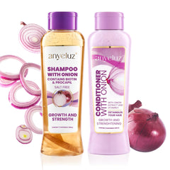 Anyeluz onion-shampoo-bottle highlights salt-free cleansing for balanced scalp.