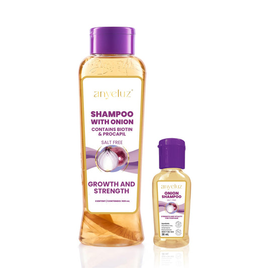 ANYELUZ Onion Shampoo kit duo packaging showing compact bottle for travel