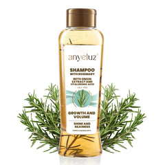 Anyeluz Rosemary Shampoo bottle with rosemary sprigs for natural daily cleansing