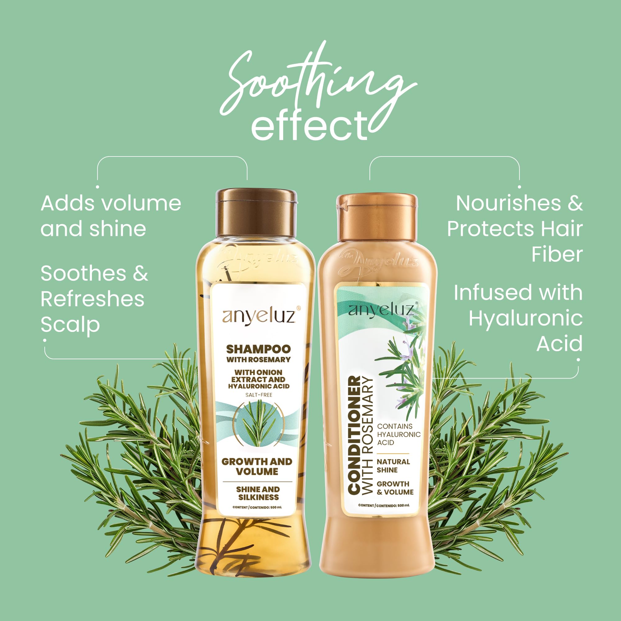 ANYELUZ rosemary shampoo lather close-up showing clean scalp feel.