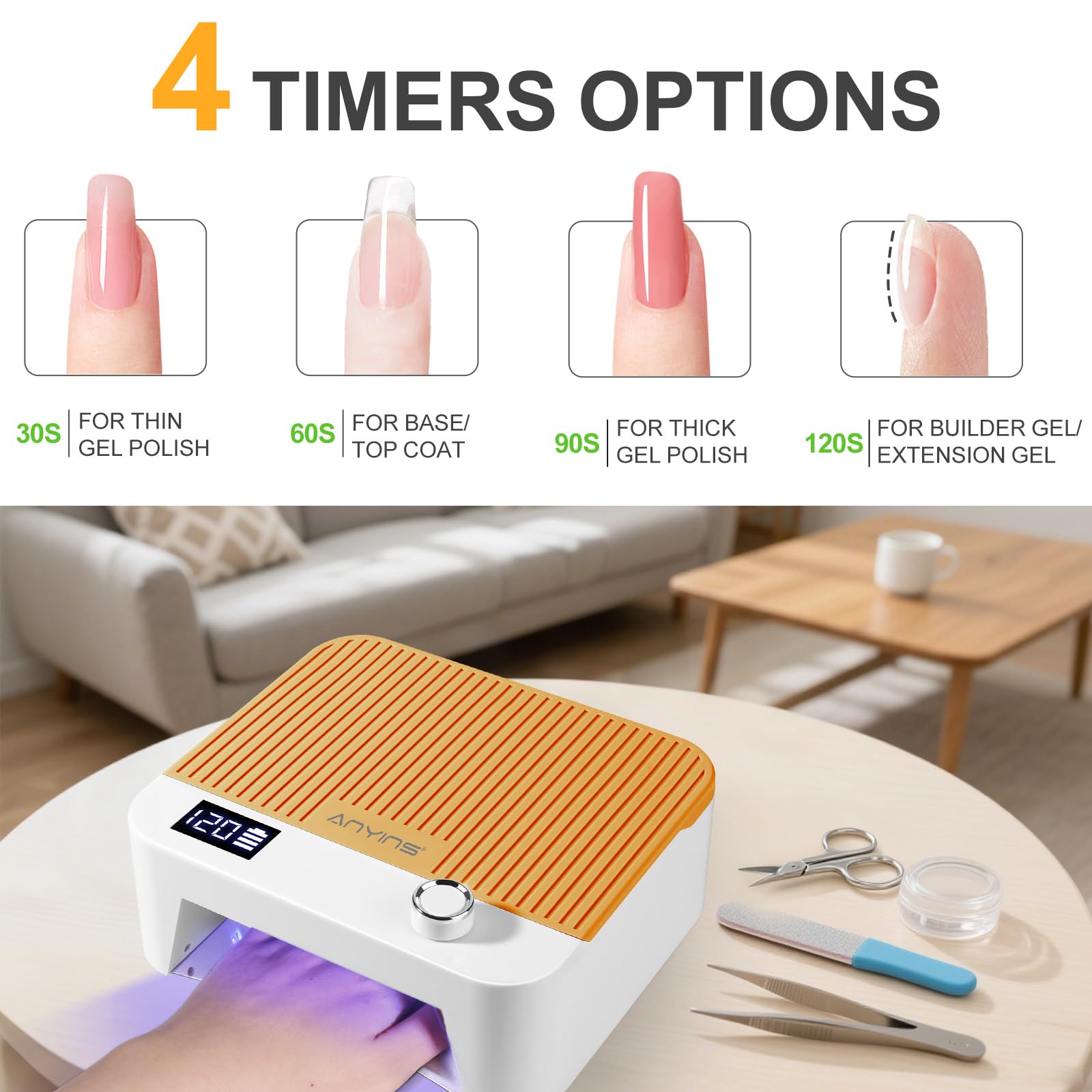 ANYINS UV Nail Lamp 120W auto-sensor activates with hands inserted