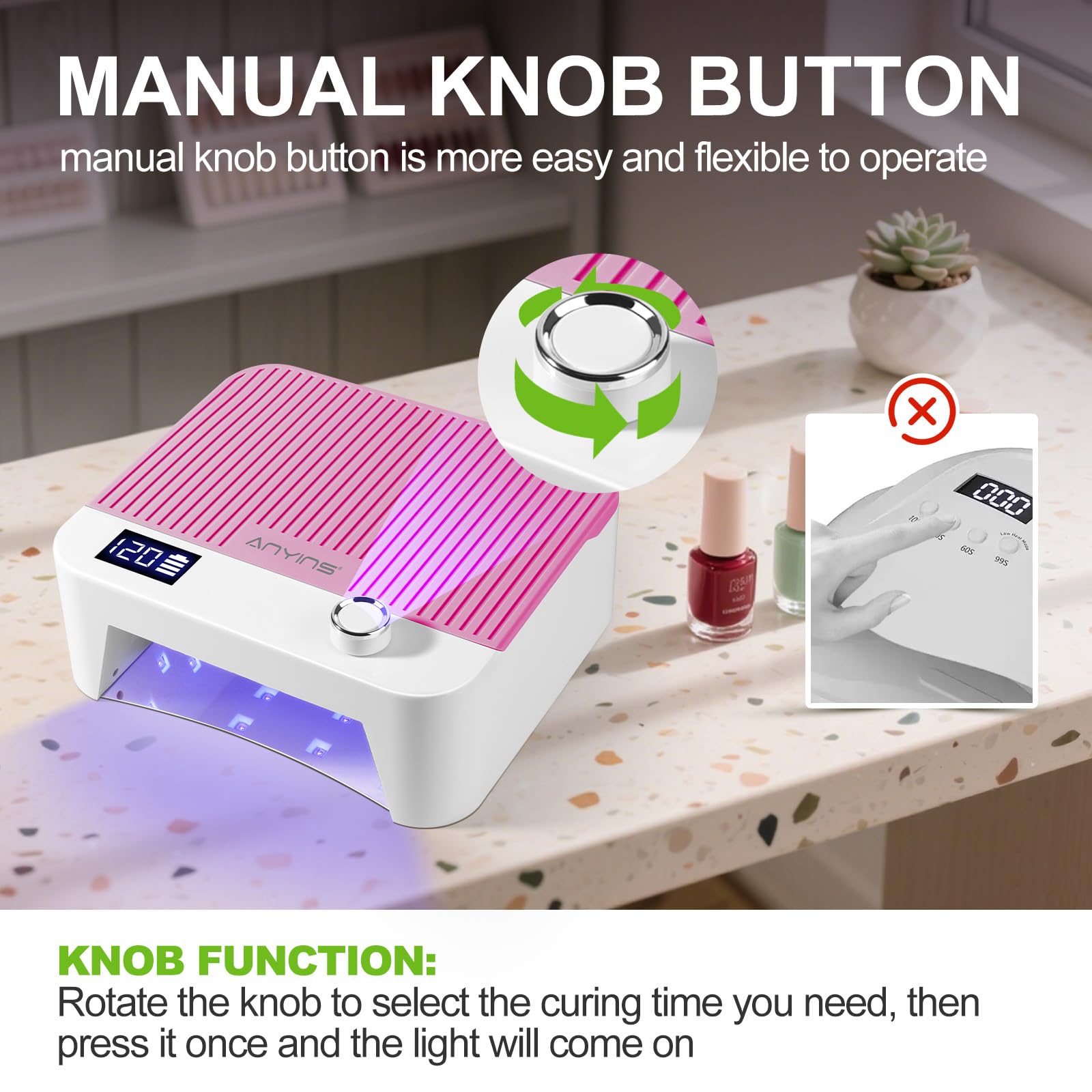 ANYINS UV Nail Lamp 120W cordless base enables travel-ready use
