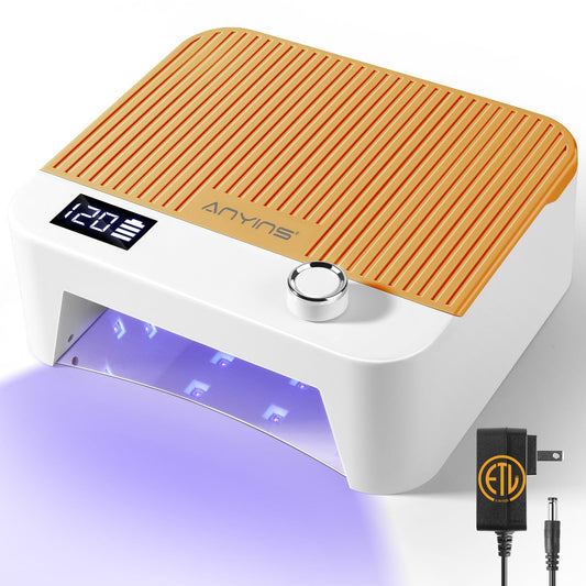 ANYINS UV Nail Lamp 120W front view showing a sleek orange design for fast, even curing