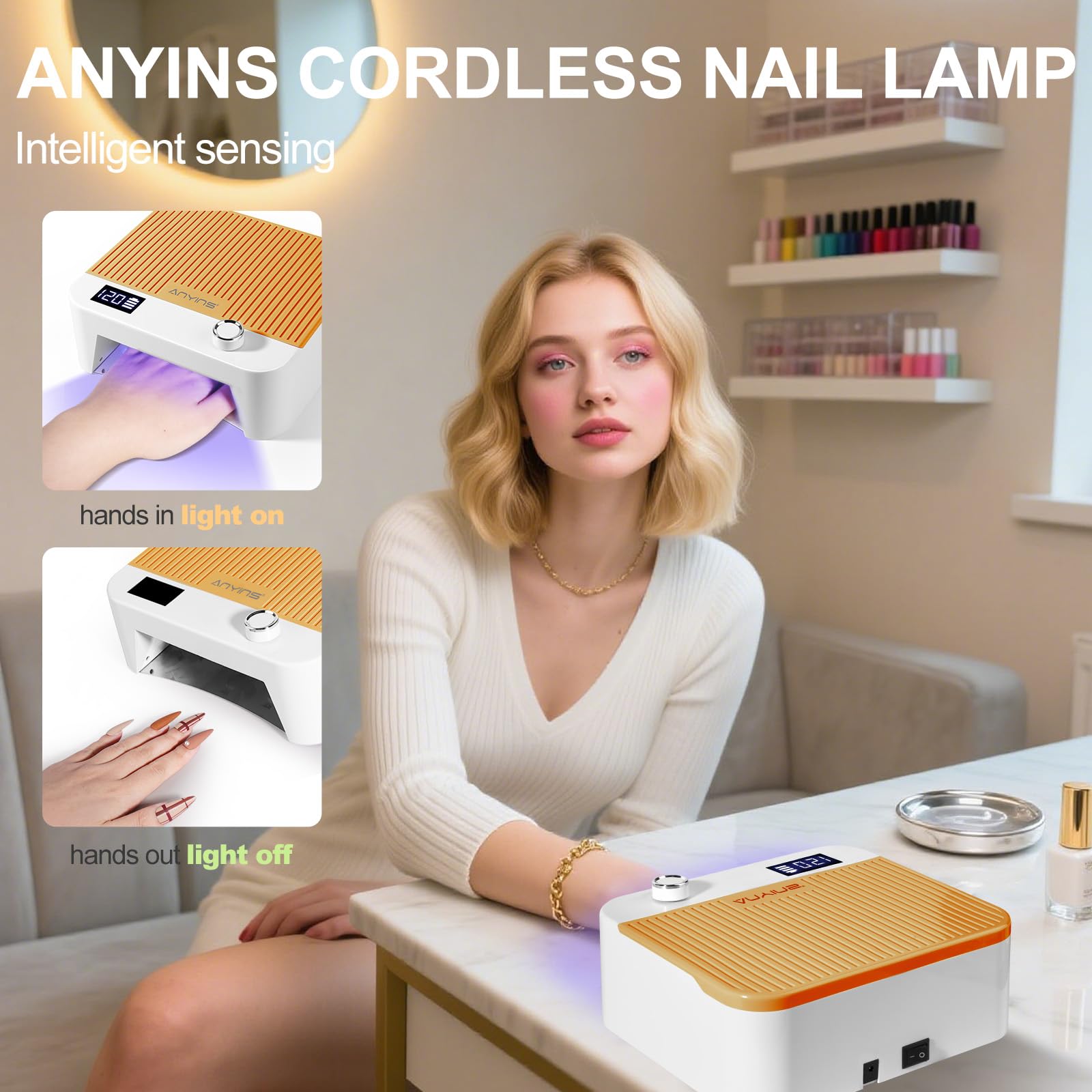 ANYINS UV Nail Lamp 120W safety features protect eyes and skin during use