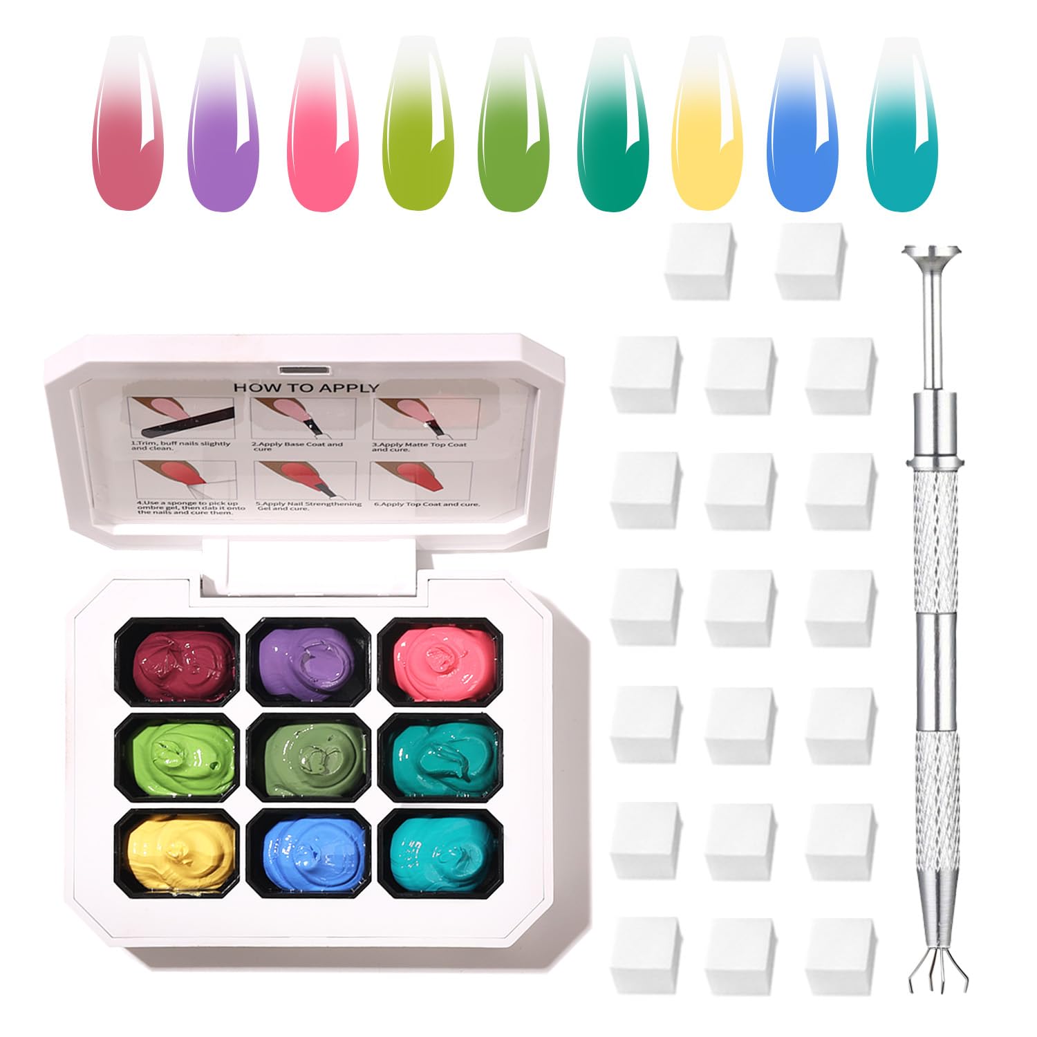 AOBOO Ombre gel nail polish kit showing a complete at-home gradient set for salon-style nails.