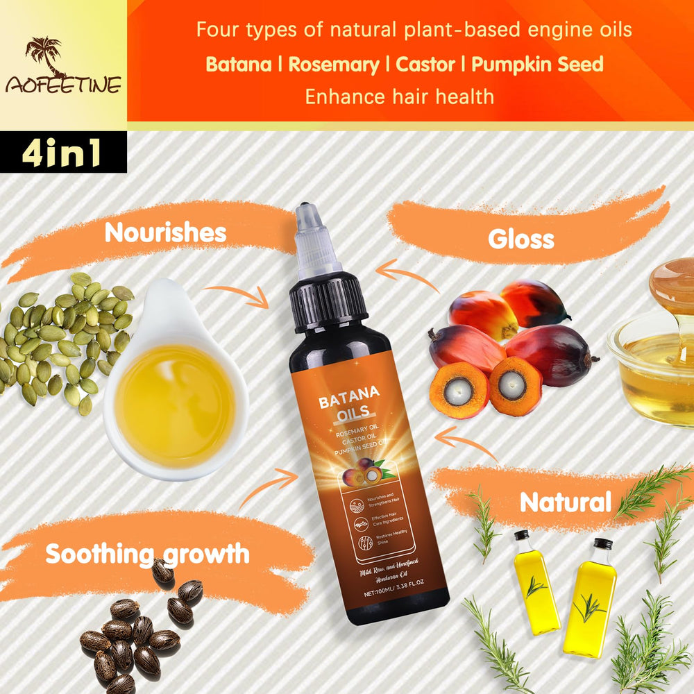 AOFEETINE Batana Oil bottle with rosemary and castor oil suggests nourishing blend