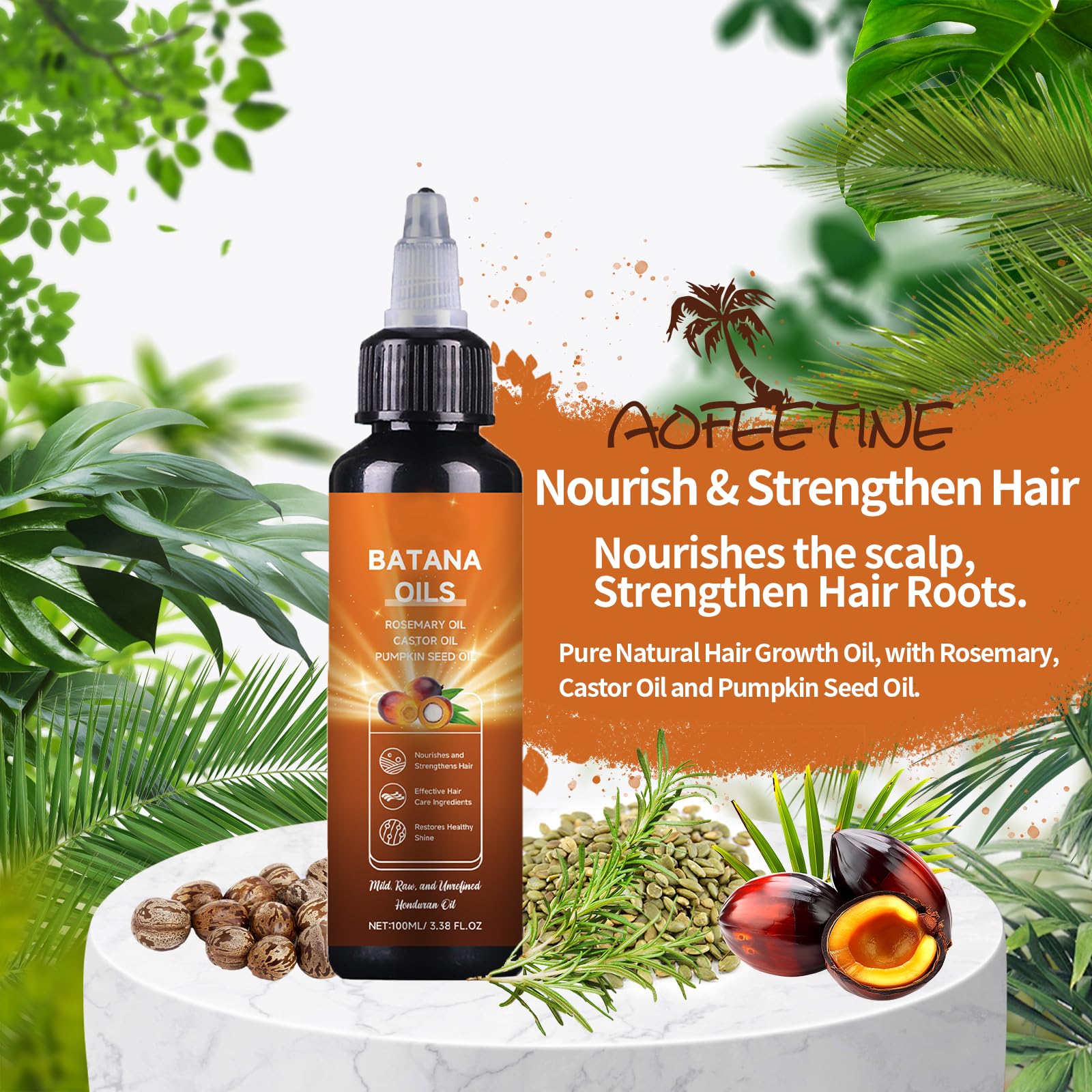 AOFEETINE Batana Oil rosemary-infused close-up with herbal scent