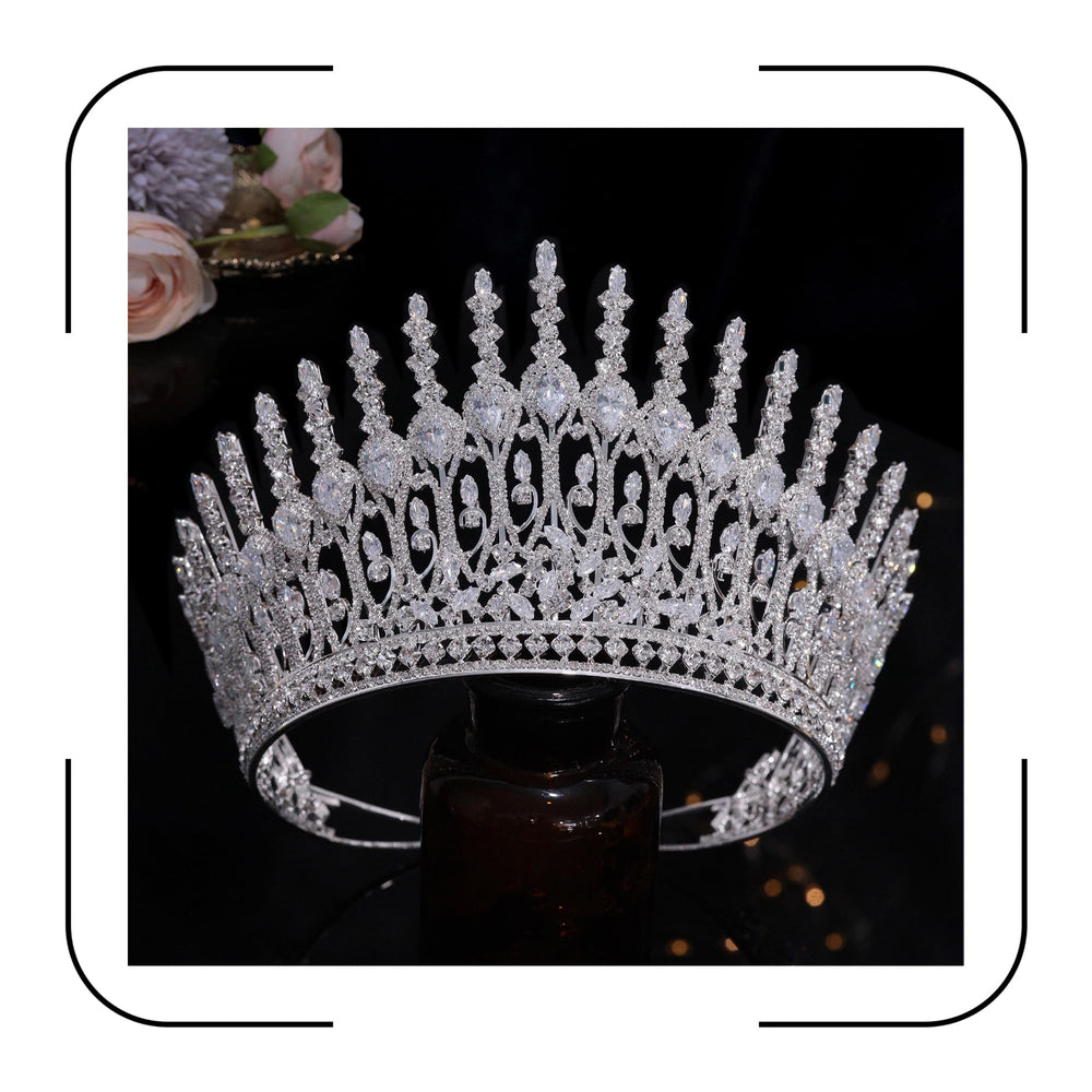 Aoligrace luxury wedding crown tall princess tiara glistening for ceremonies