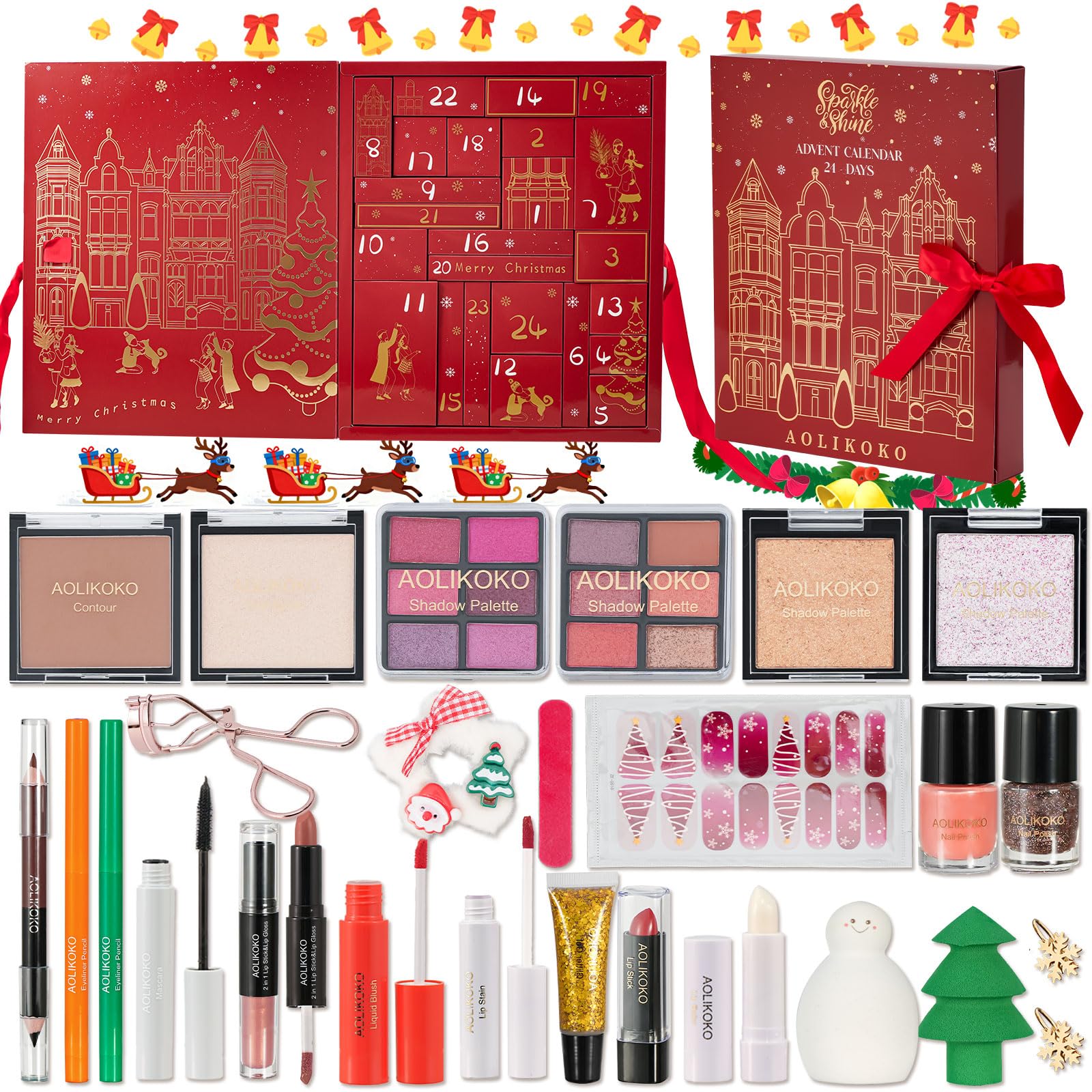 Aolikoko makeup advent calendar 24 days palette set for versatile holiday looks and gifting.