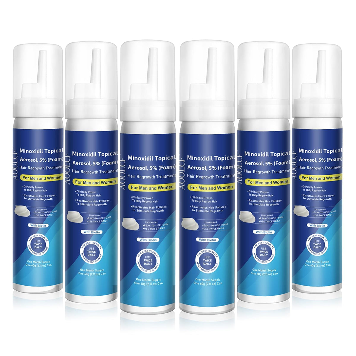 AOOLCF 5% Minoxidil Foam cap for easy scalp dosing and targeted application