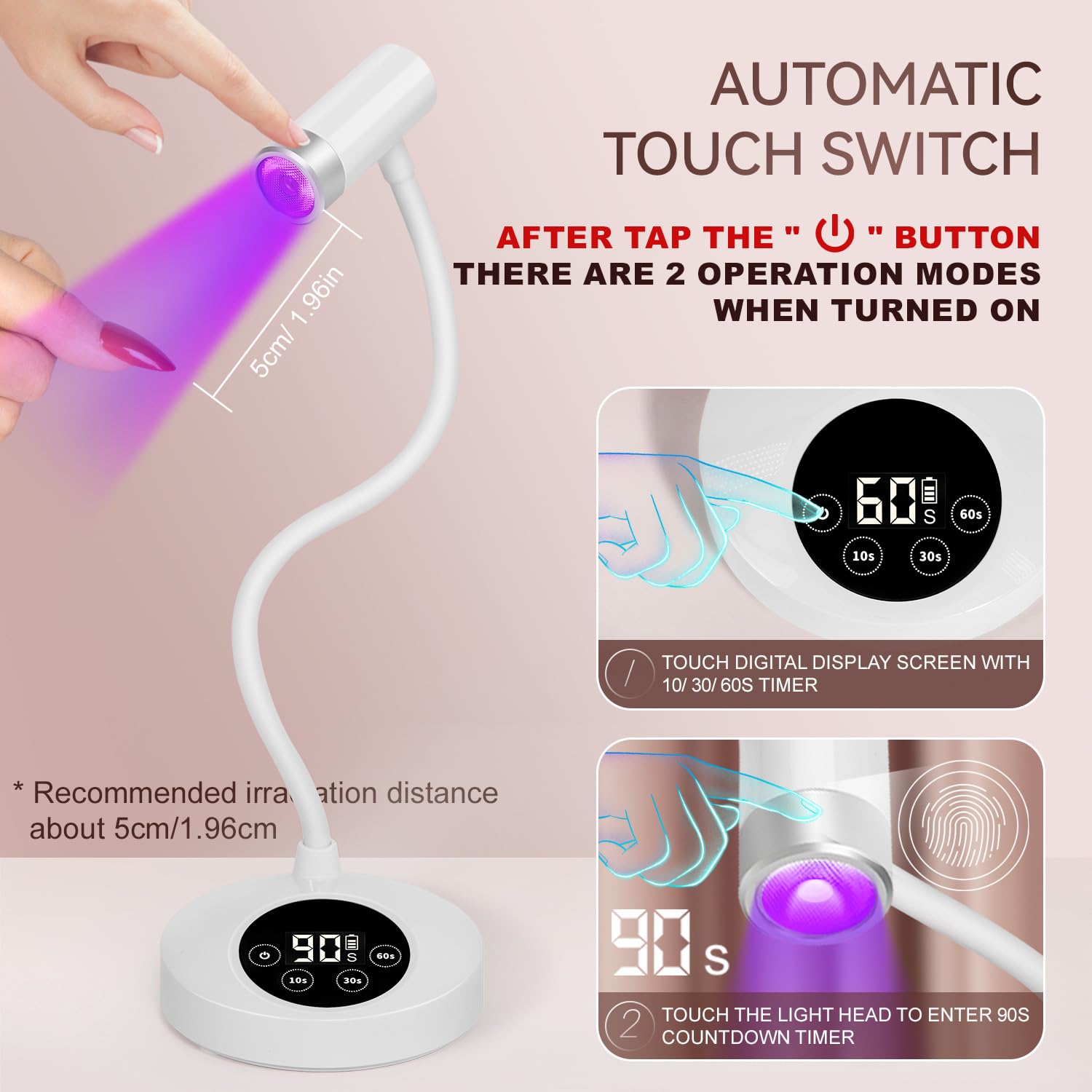 AORAEM UV LED nail lamp featuring 2500mAh battery for cordless manicures.