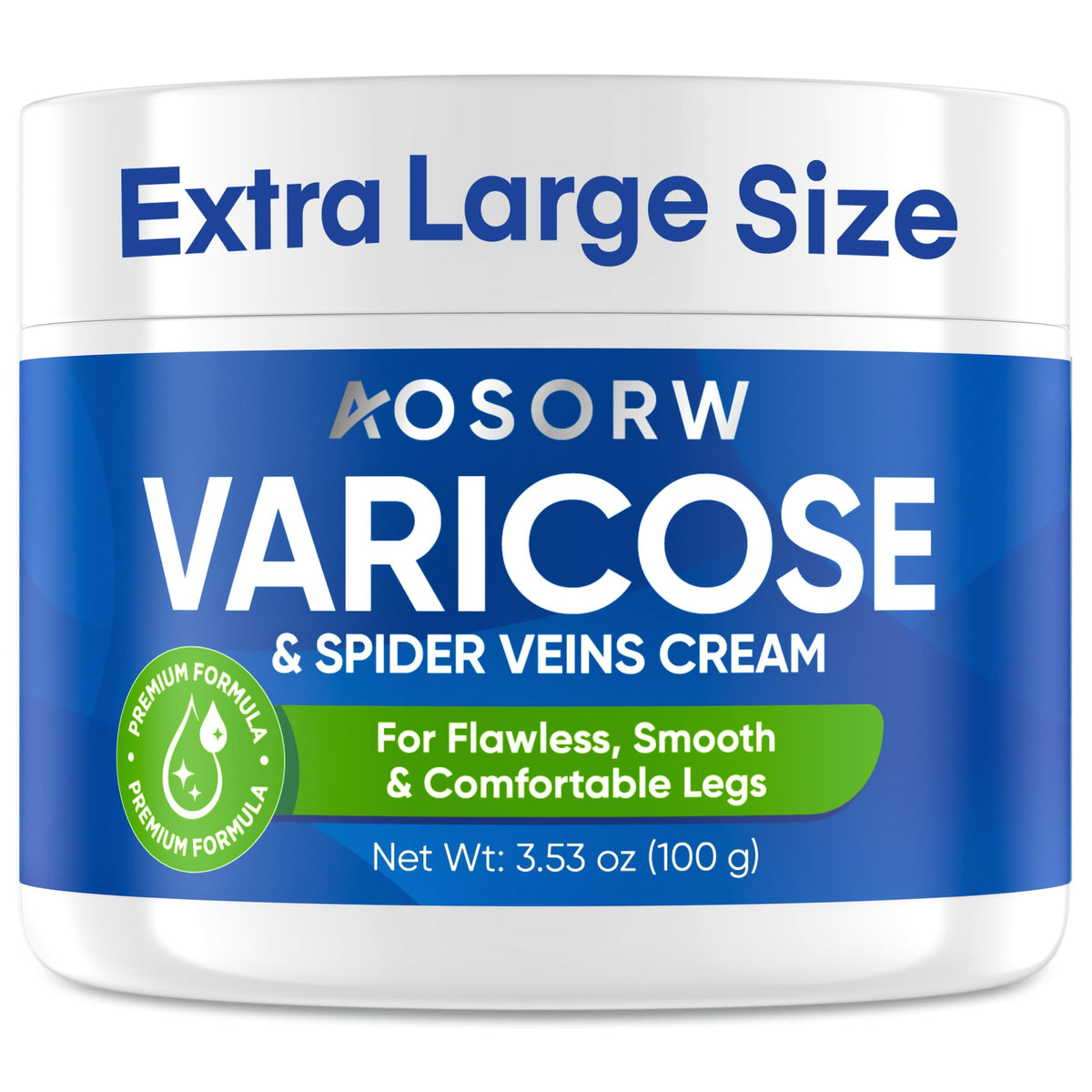 AOSORW varicose veins cream bottle promoting leg comfort and circulation.
