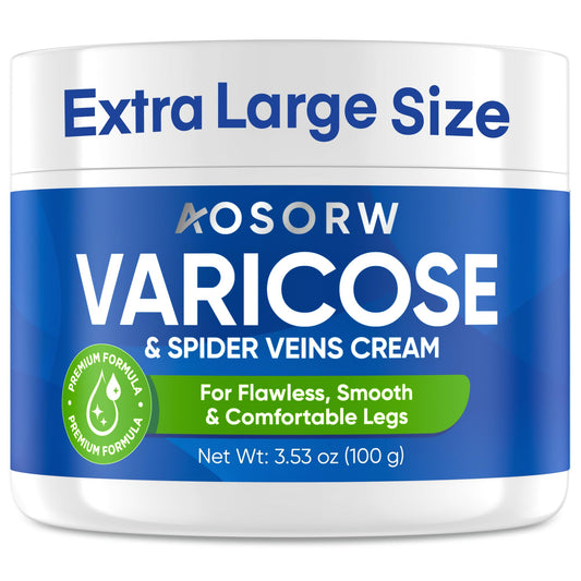 AOSORW varicose veins cream bottle promoting leg comfort and circulation.