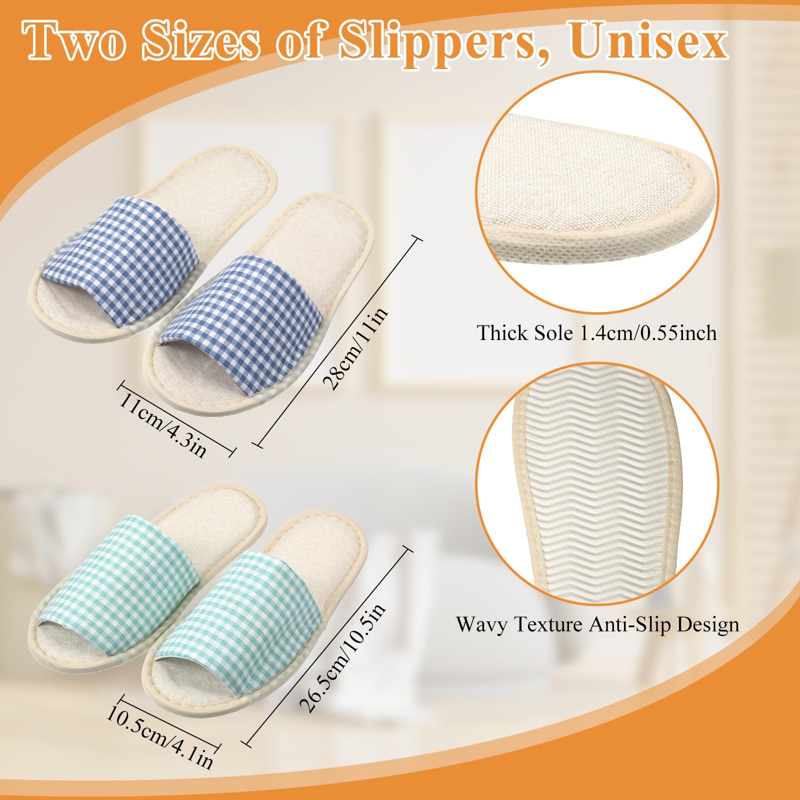 AOZUO color-mix slippers in pink, green, blue, and black for guests.
