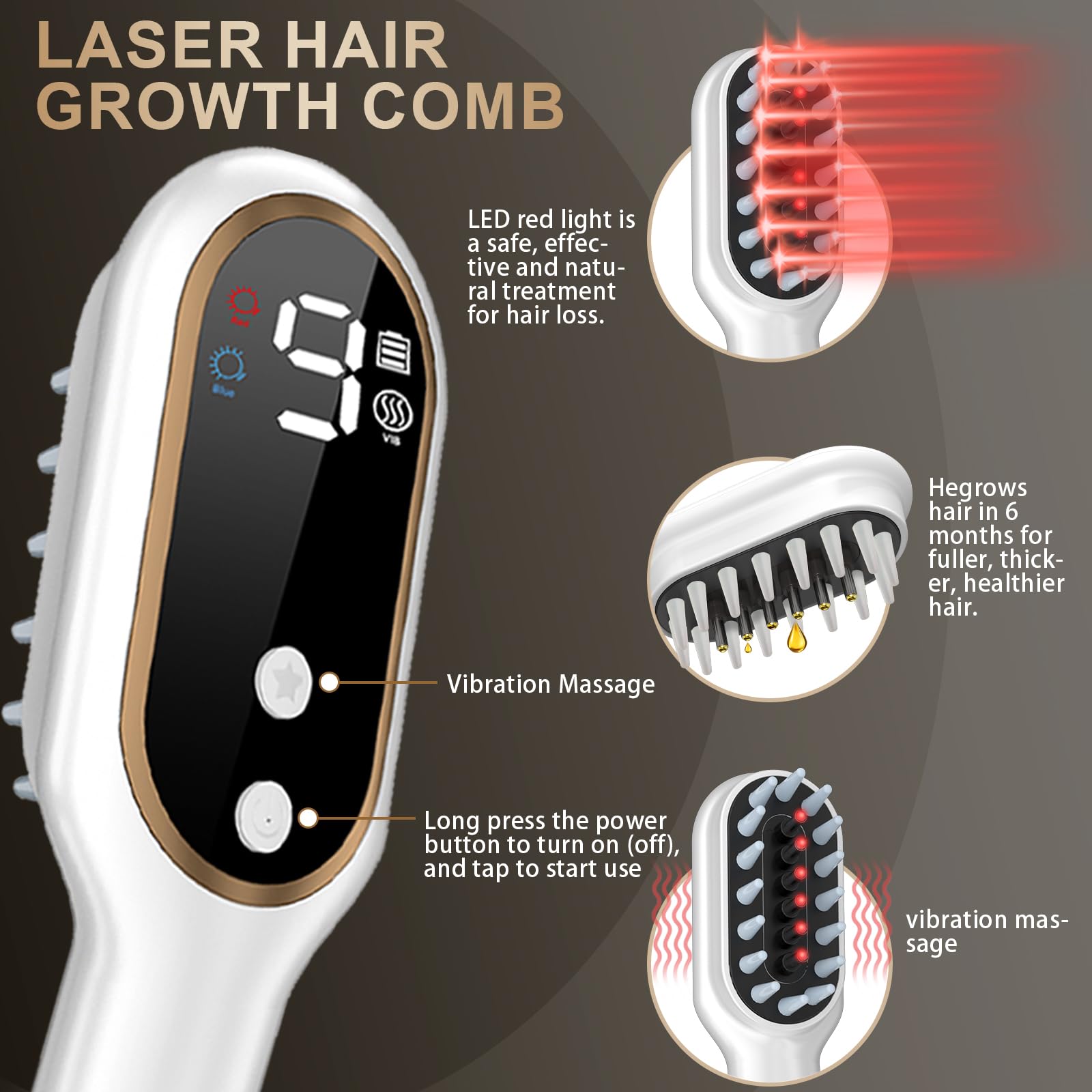 Apbier Laser Hair Growth Comb close-up with laser lights for targeted scalp treatment