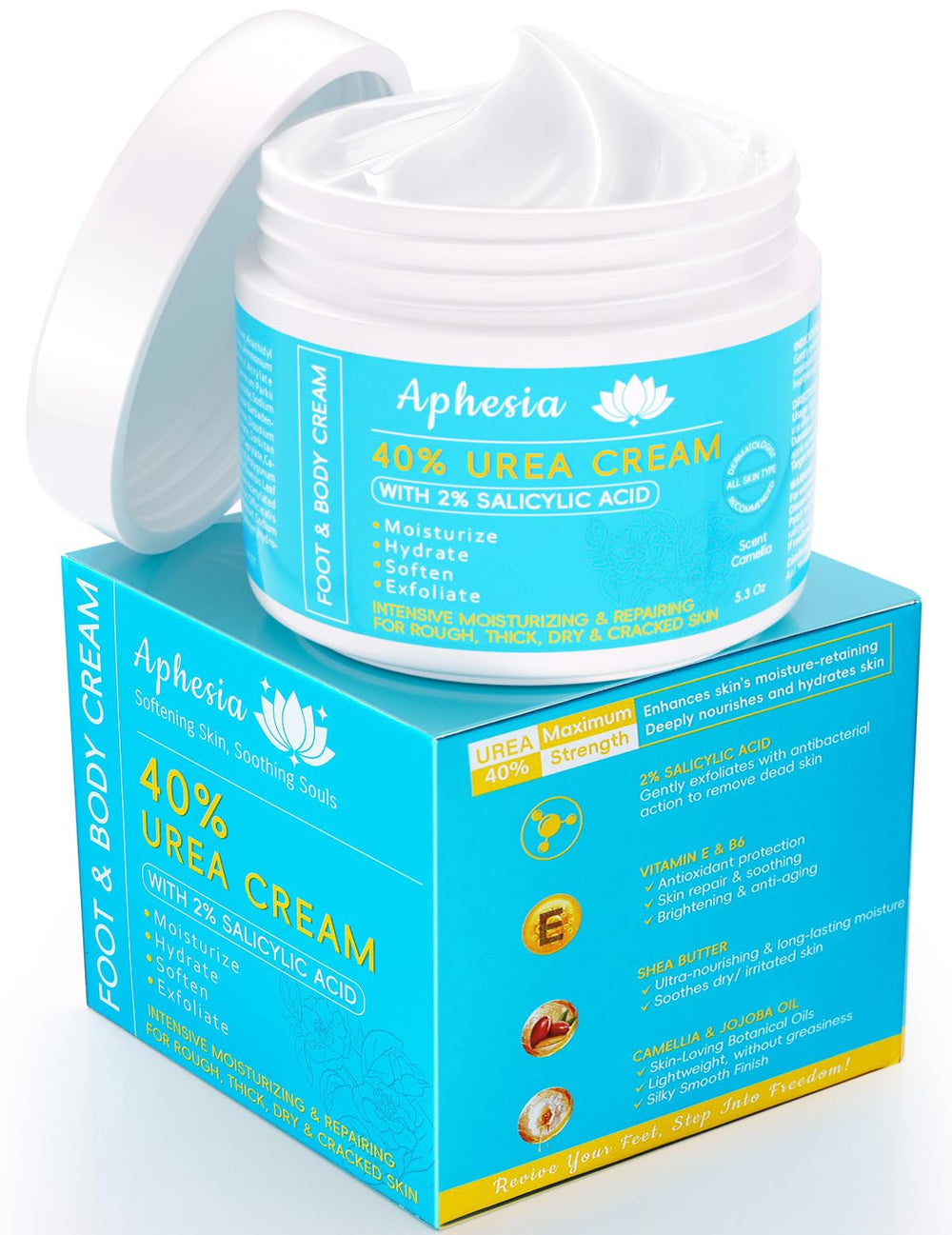 Aphesia Urea 40% cream tube close-up shows a rich, fast-absorbing formula for dry skin.