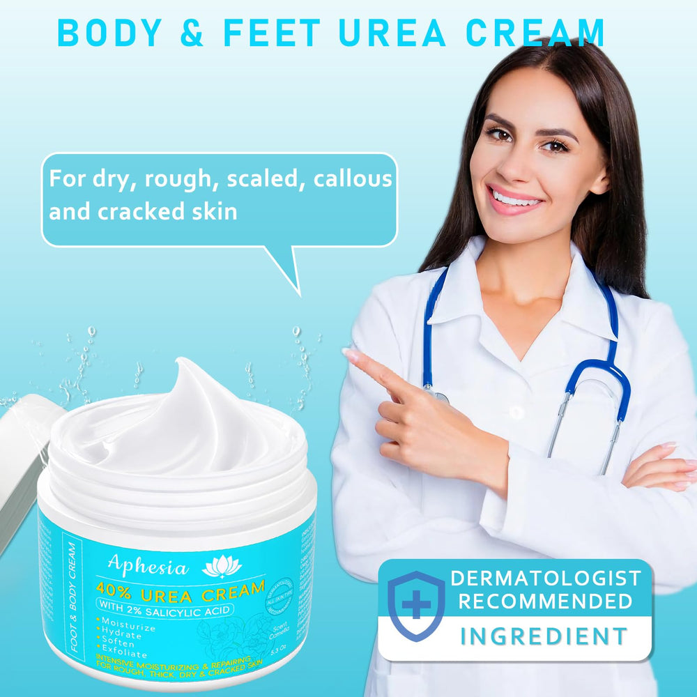 Aphesia Urea 40% premium packaging displayed on a clean vanity.