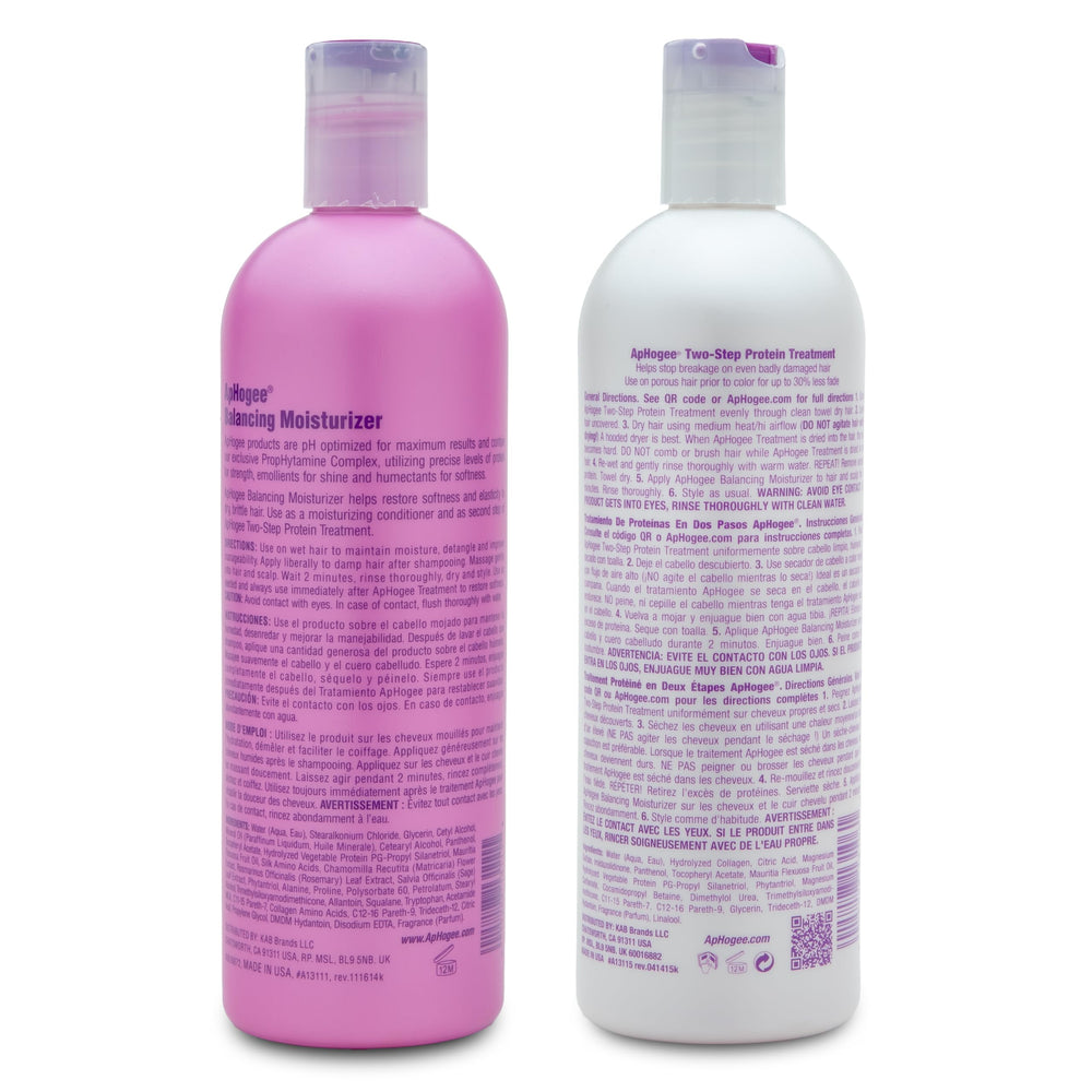 Aphogee balancing moisturizer bottle adds hydration for softer, manageable hair.