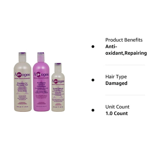 Aphogee pro-vitamin leave-in bottle highlights deep conditioning for easier styling.